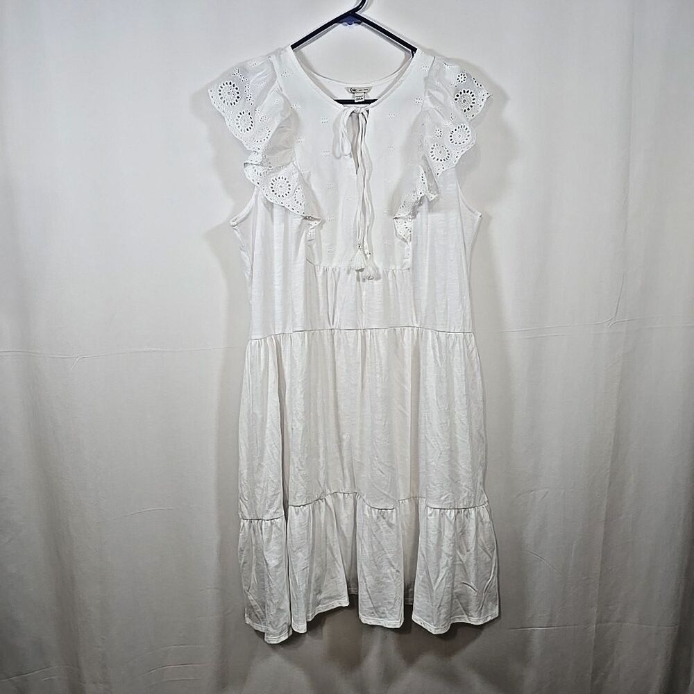 Cato Women's White Sleeveless Dress Plus Size 18 20 Shoulder Eyelet Ruffles NWOT